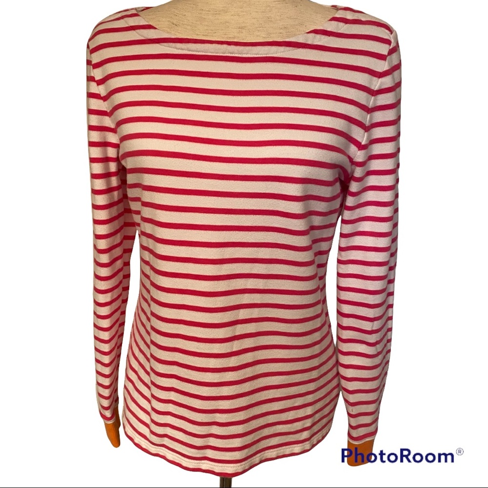 VINEYARD VINES TOP TEE LONG SLEEVE BOAT NECK WHITE PINK STRIPE PREPPY SIZE M